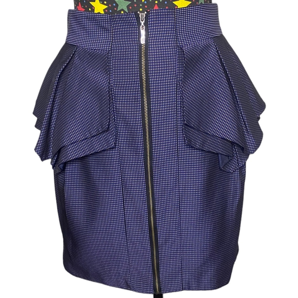Cue peplum layered skirt, blue and gold checked pattern, size 8 - Picture 1 of 5
